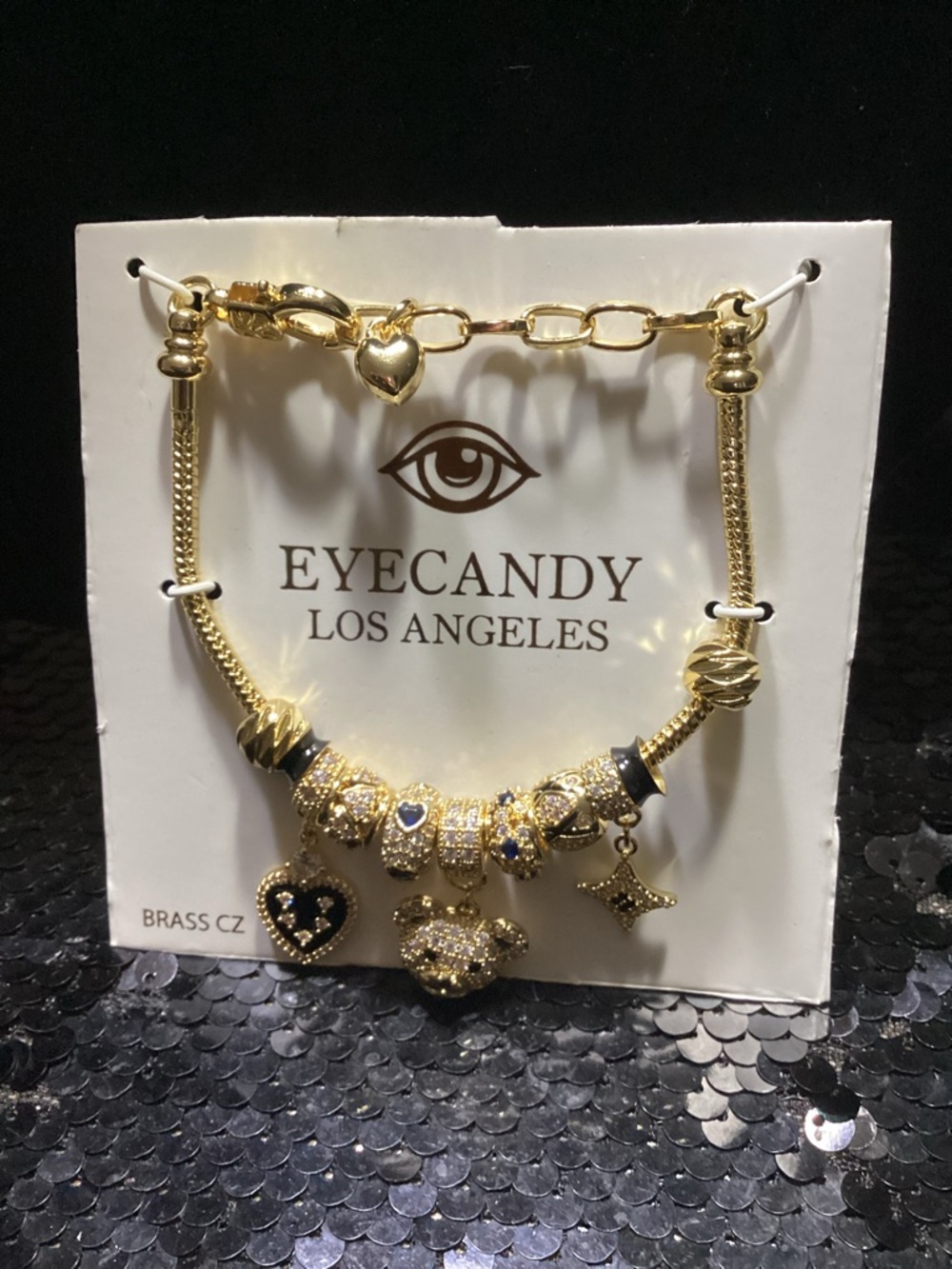 eye candy Gold Charm Bracelet with Blue Accents